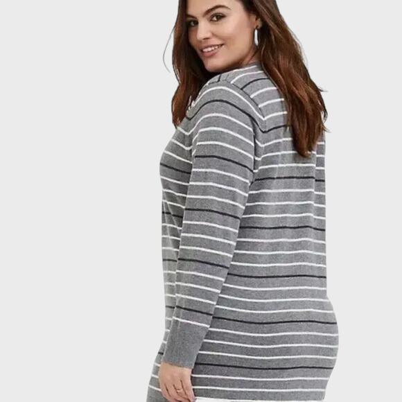 TORRID Boyfriend Cardigan Sweater Longline Button Up Lagenlook Striped Gray 2X - Picture 3 of 12